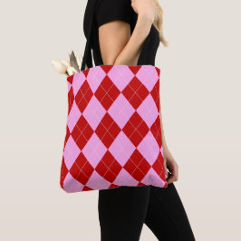 Preppy Argyle Tartan Diamond Play Red Rosa Tygkasse