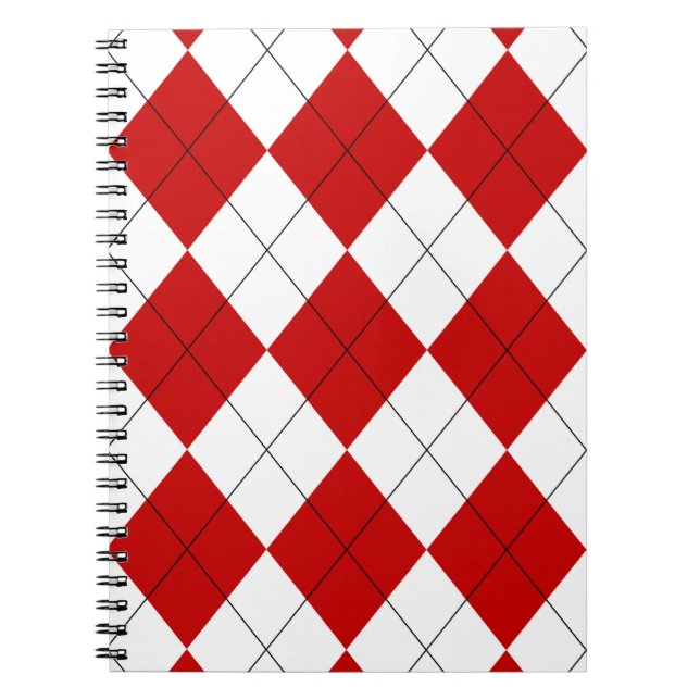 Preppy Argyle Tartan Diamond Play Red White Anteckningsbok (Framsidan)