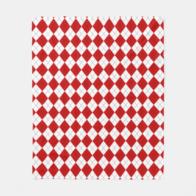Preppy Argyle Tartan Diamond Play Red White Fleecefilt (Framsidan)