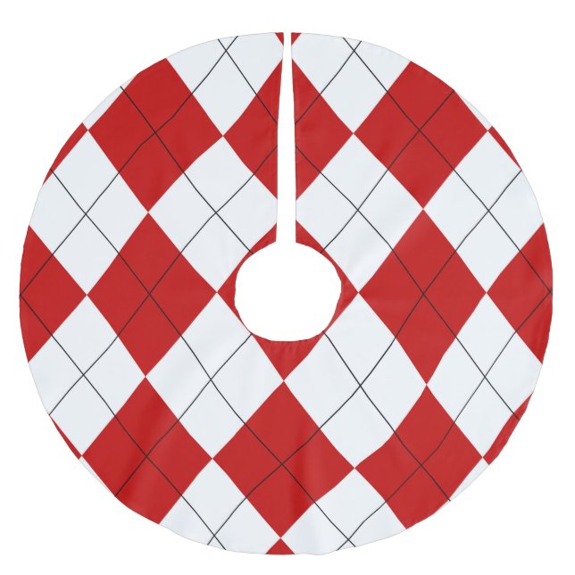 Preppy Argyle Tartan Diamond Play Red White Julgransmatta Borstad Polyester (Framsidan)