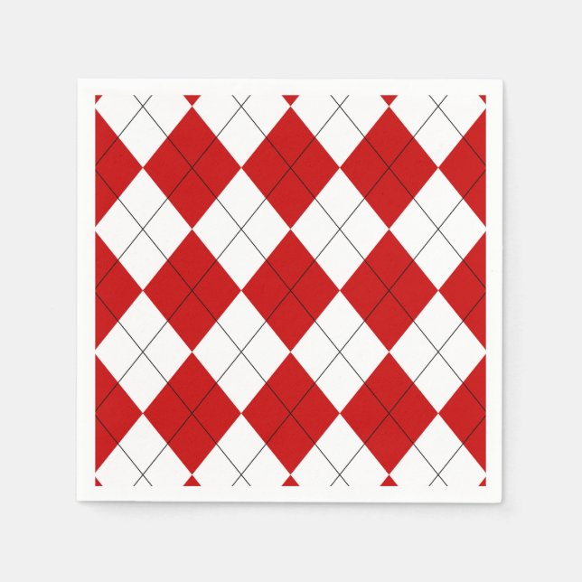 Preppy Argyle Tartan Diamond Play Red White Pappersservett (Framsidan)