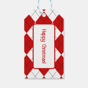 Preppy Argyle Tartan Diamond Play Red White Presentetikett