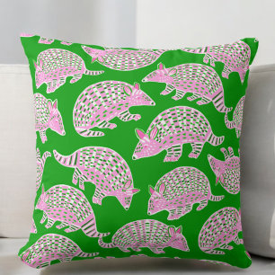 Preppy Armadillos Rosa Grönt Kudde