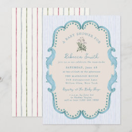 Preppy Baby Boy Blue Grandmillennial Baby Shower Inbjudningar