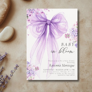 Preppy Baby i blomning lila blommig rosett Baby Sh Inbjudningar