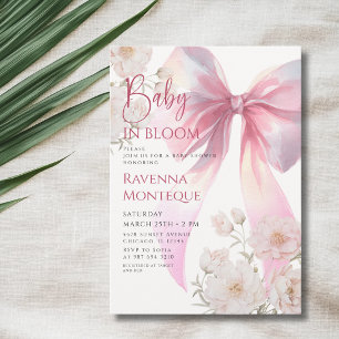 Preppy Baby i blomning Rosa rosett Pion Nyfödd Bab Inbjudningar