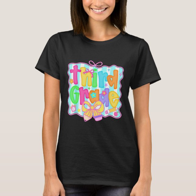 Preppy Back To School 3:e klass Coquette Bow Flick T Shirt (Framsida)