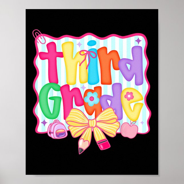 Preppy Back To School 3rd Grade Coquette Bow Flick Poster (Framsidan)
