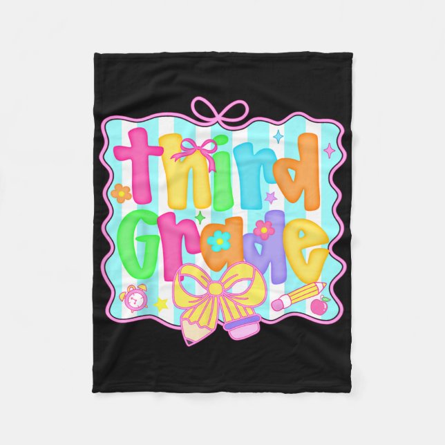Preppy Back To School 3rd Grade Coquette Bow Girls Fleecefilt (Framsidan)