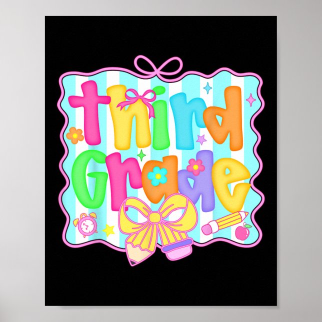 Preppy Back To School 3rd Grade Coquette Bow Girls Poster (Framsidan)