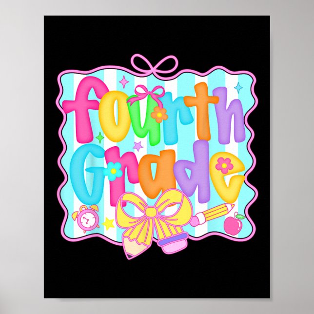 Preppy Back To School 4th Grade Coquette Bow Girls Poster (Framsidan)