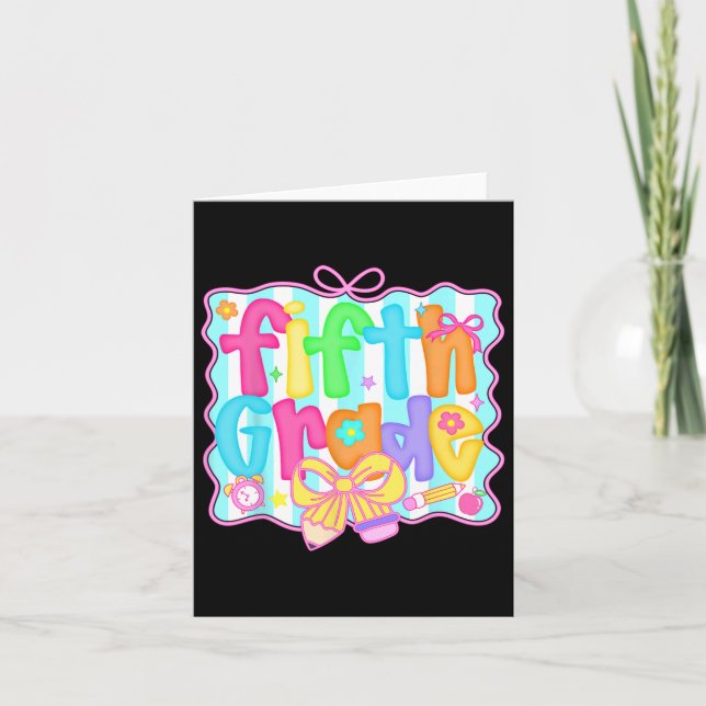 Preppy Back to school 5:e Klass Coquette Bow Girls Kort (Framsida)