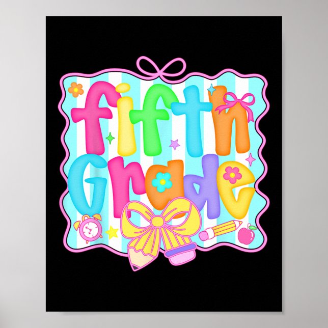 Preppy Back To School 5th Grade Coquette Bow Girls Poster (Framsidan)