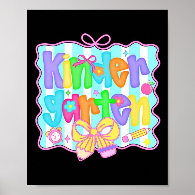 Preppy Back To School Kindergarten Coquette Bow Gi Poster (Framsidan)