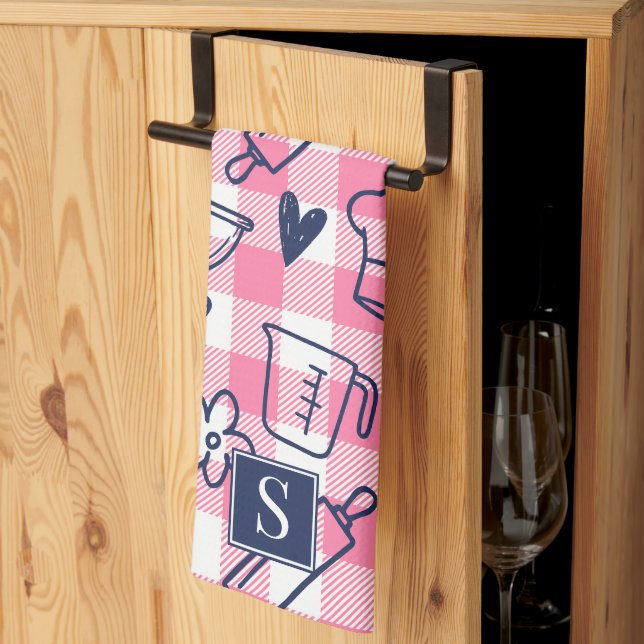 Preppy Baking Pink Gingham  Kökshandduk (Thirds Fold)