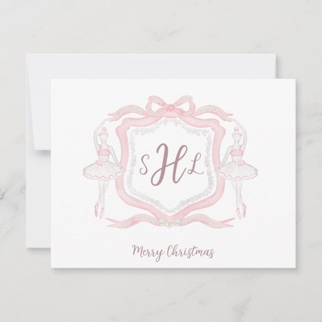 Preppy Ballet Monogram Photo jul Card Anteckningskort (Framsida)