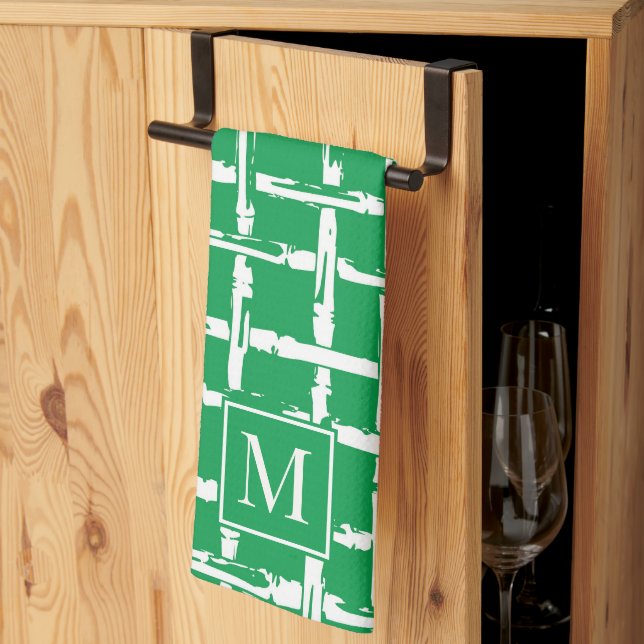 Preppy Bamboo – Green Coastal Monogram Kökshandduk (Thirds Fold)