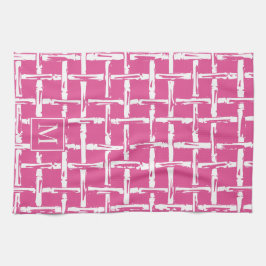 Preppy Bamboo – Hot Pink Coastal Monogram Kökshandduk