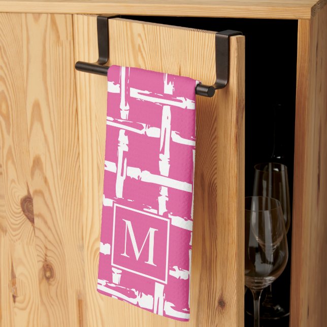 Preppy Bamboo – Hot Pink Coastal Monogram Kökshandduk (Thirds Fold)