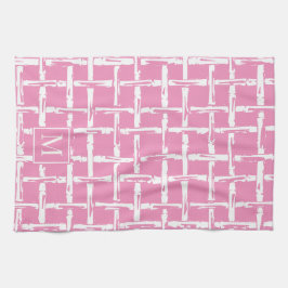 Preppy Bamboo – Pink Coastal Monogram Kökshandduk
