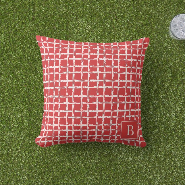 Preppy Bamboo – Rött Kustnära Monogram Kudde (Gräs)