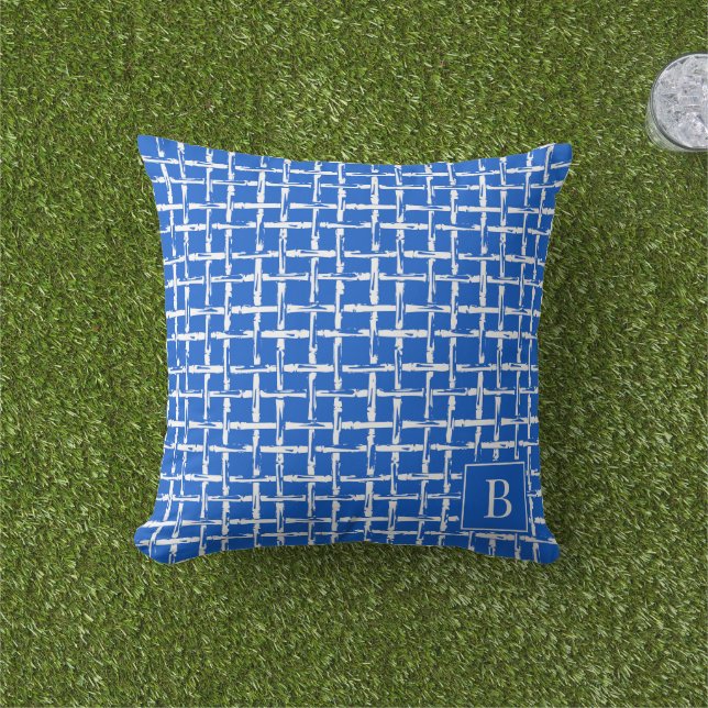 Preppy Bamboo – Royal Blue Coastal Monogram  Kudde (Gräs)