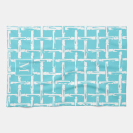 Preppy Bamboo – Turquoise Coastal Monogram Kökshandduk