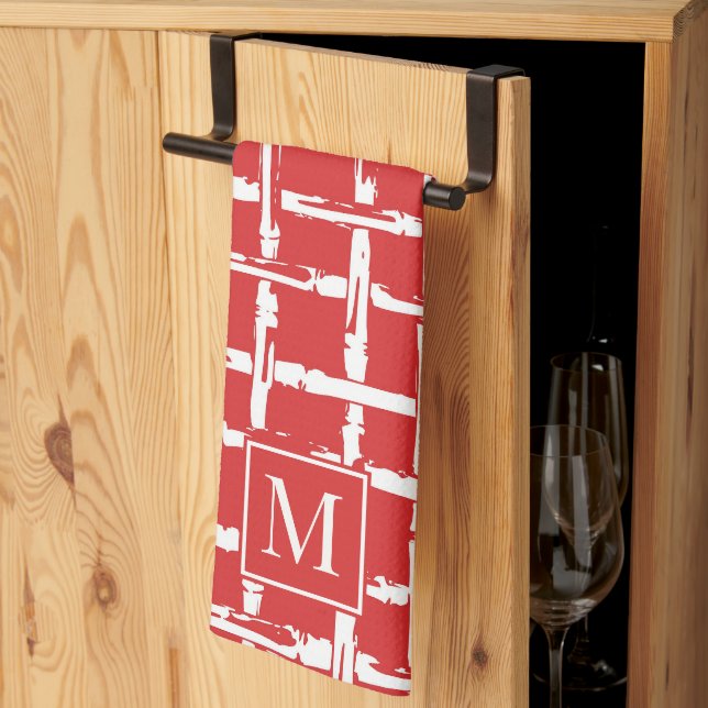 Preppy Bambu – Rött Kustmonogram Kökshandduk (Thirds Fold)