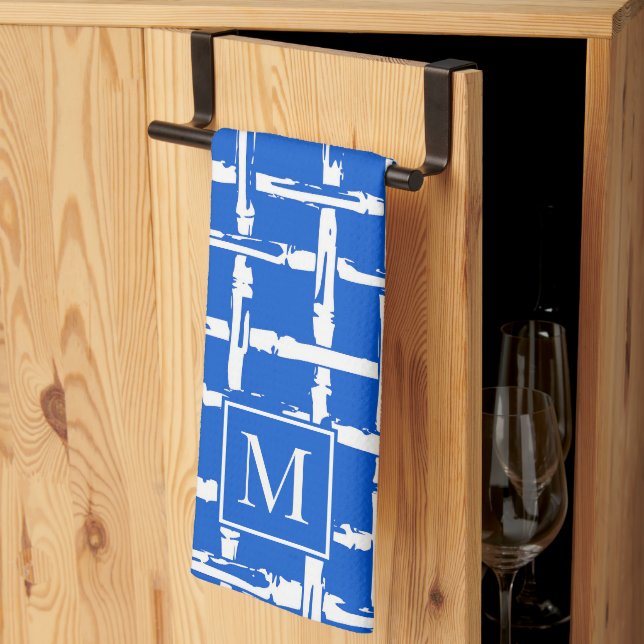 Preppy Bambu – Royal Blue Kust Monogram Kökshandduk (Thirds Fold)