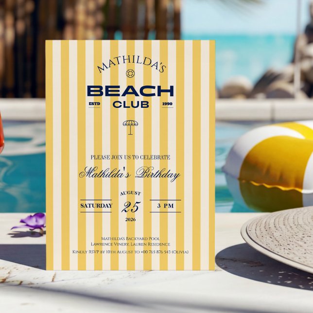 Preppy Beach Club Födelsedagsinbjudan Inbjudningar (Skapare uppladdad)