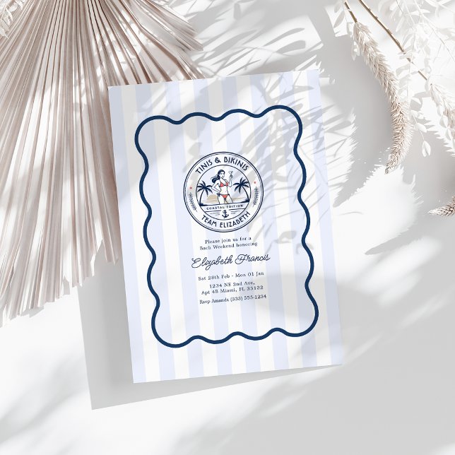 Preppy Beach Club Tinis & Bikinis Möhippa Inbjudningar (Preppy Beach Club Tinis & Bikinis Bachelorette Invitation)