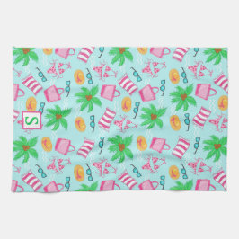 Preppy Beach Coastal Monogram Blue Kökshandduk