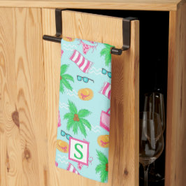 Preppy Beach Coastal Monogram Blue Kökshandduk