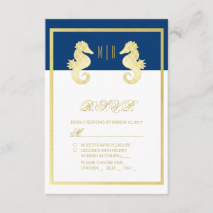 Preppy Beach Seahorse Navy Guld Bröllop OSA Kort