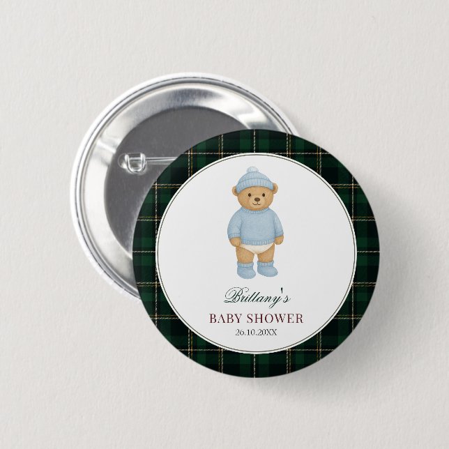Preppy Bear Baby Shower Button Knapp (Framsida & baksida)