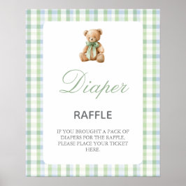 Preppy Bear Baby Shower Pojke Blöja Lotteri skylt