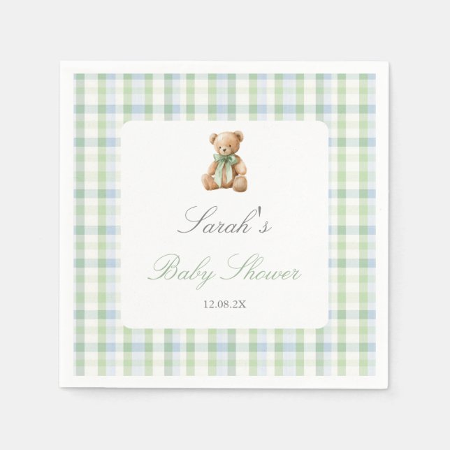 Preppy Bear Baby Shower Pojke Pappersservett (Framsidan)