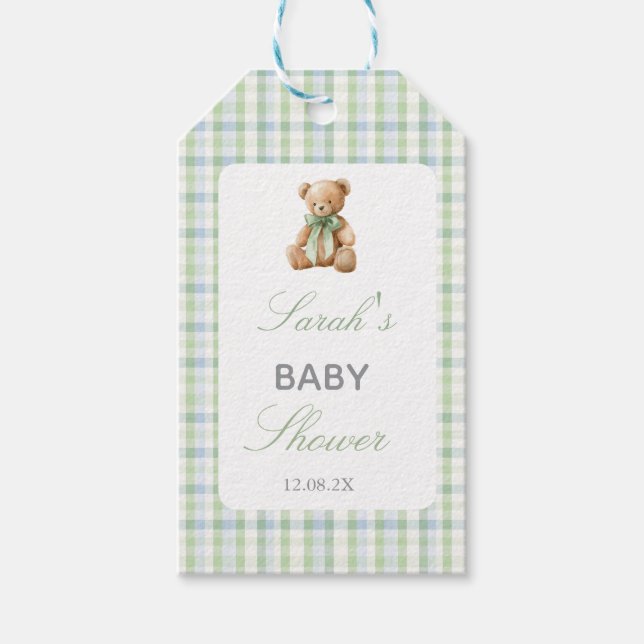Preppy Bear Baby Shower Pojke Presentetikett (Framsidan)