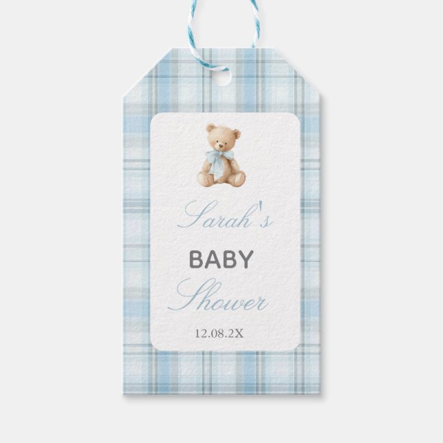 Preppy Bear Baby Shower Pojke Presentetikett (Framsidan)