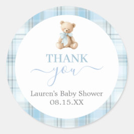 Preppy Bear Baby Shower Pojke Rund Klistermärke