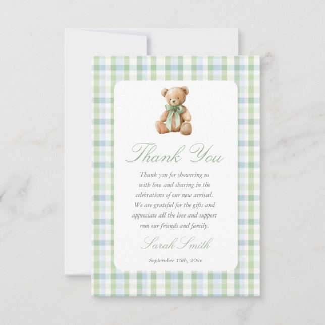 Preppy Bear Baby Shower Pojke Tack Kort (Framsida)
