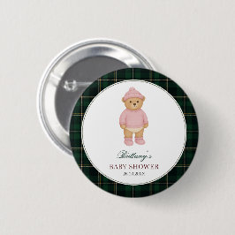 Preppy Bear Green Plaid Baby Shower Button Knapp