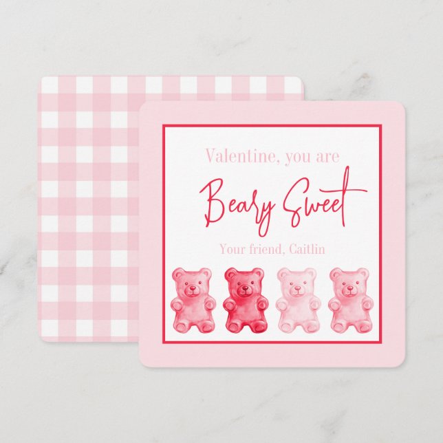 Preppy Beary Sweet Gummy Bear Valentine Card (Fram/baksida)