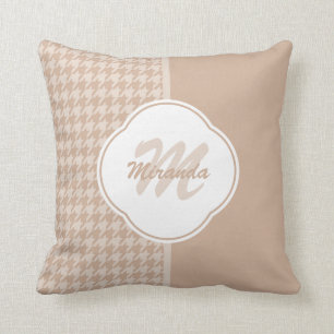 Preppy beige och solbränd Houndstooth Monogram oc Kudde