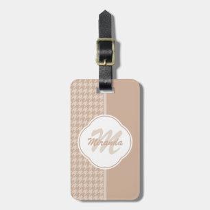 Preppy beige och solbränd Houndstooth Monogram och Bagagebricka