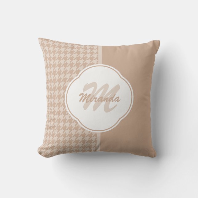 Preppy beige och solbränd Houndstooth Monogram och Kudde (Framsida)