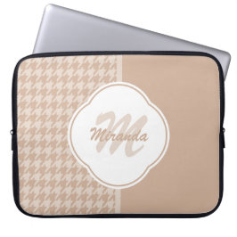 Preppy Beige och Tan Houndstooth Monogram och Namn Laptop Fodral