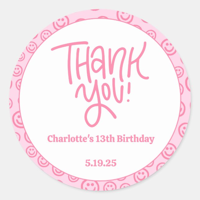 Preppy Birthday Tack Sticker Runt Klistermärke (Framsida)