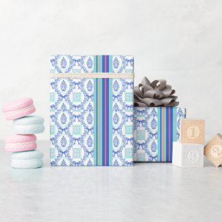 Preppy Blå Aqua Grekisk Nyckel Ginger Kruk Bow Dek Presentpapper
