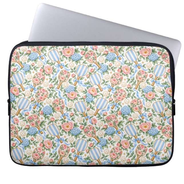 Preppy Blå Blommig Pickleball-Speldon Gift Laptop Fodral (Framsidan)